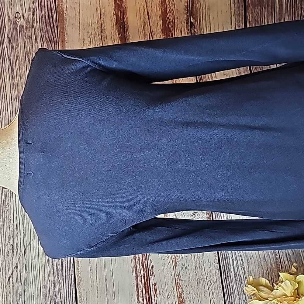 NEW ALFANI DARK BLUE LONG SLEEVE ASYMMETRICAL PULLOVER SWEATER - Picture 6 of 11